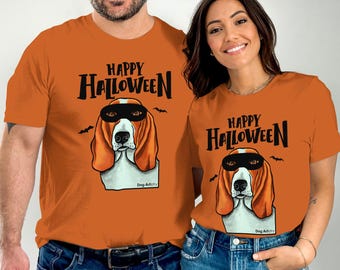 Divertente maglietta di Halloween a forma di Basset Hound: costume da cane mascherato di Dog Artistry.