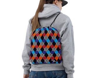 Taino Sun Argyle Drawstring Bag: Puerto Rico Inspired