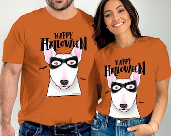 Camiseta de Halloween de Bull Terrier: divertido disfraz de máscara de perro de Dog Artistry.