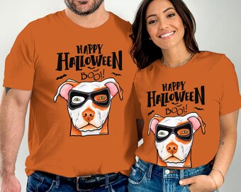 Funny Pit Bull Halloween T-Shirt: Masked Dog Boo Art by Dog Artistry.