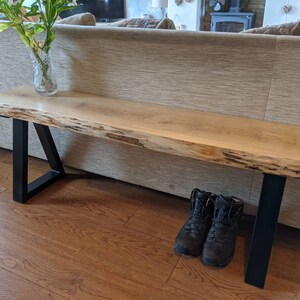 Stunning handmade/live edge/rustic/farmhouse style/modern contemporary look/solid maple/bench/trapezium legs.