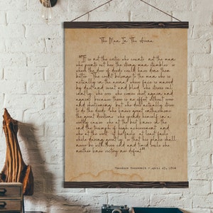 Theodore Roosevelt Quote The Man in the Arena Poster hanger, Mid century modern wall art, Exhibition poster / Shop now!