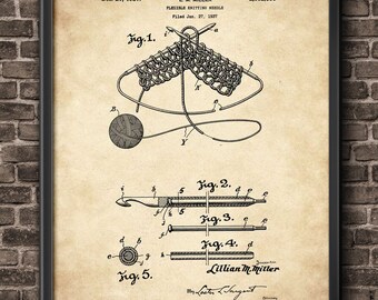 Digital Art Knitting Patent Prints INSTANT DOWNLOAD Set of 2 Knitting Gift Printables Knitting Wall Art Knitting Patent Artwork
