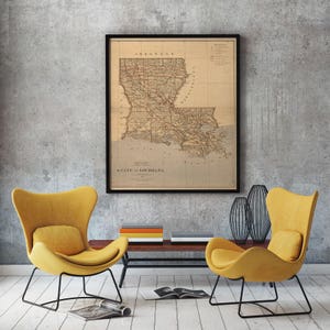 Gerahmte Art Louisiana Karte - Karte von Louisiana - Vintage Louisiana - Alte Louisiana Karte - Louisiana Art - Louisiana State Map