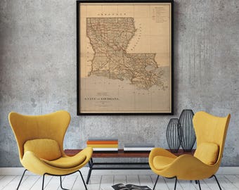 Framed Art Louisiana Map - Map of Louisiana - Vintage Louisiana - Old Louisiana Map - Louisiana Art - Louisiana State Map