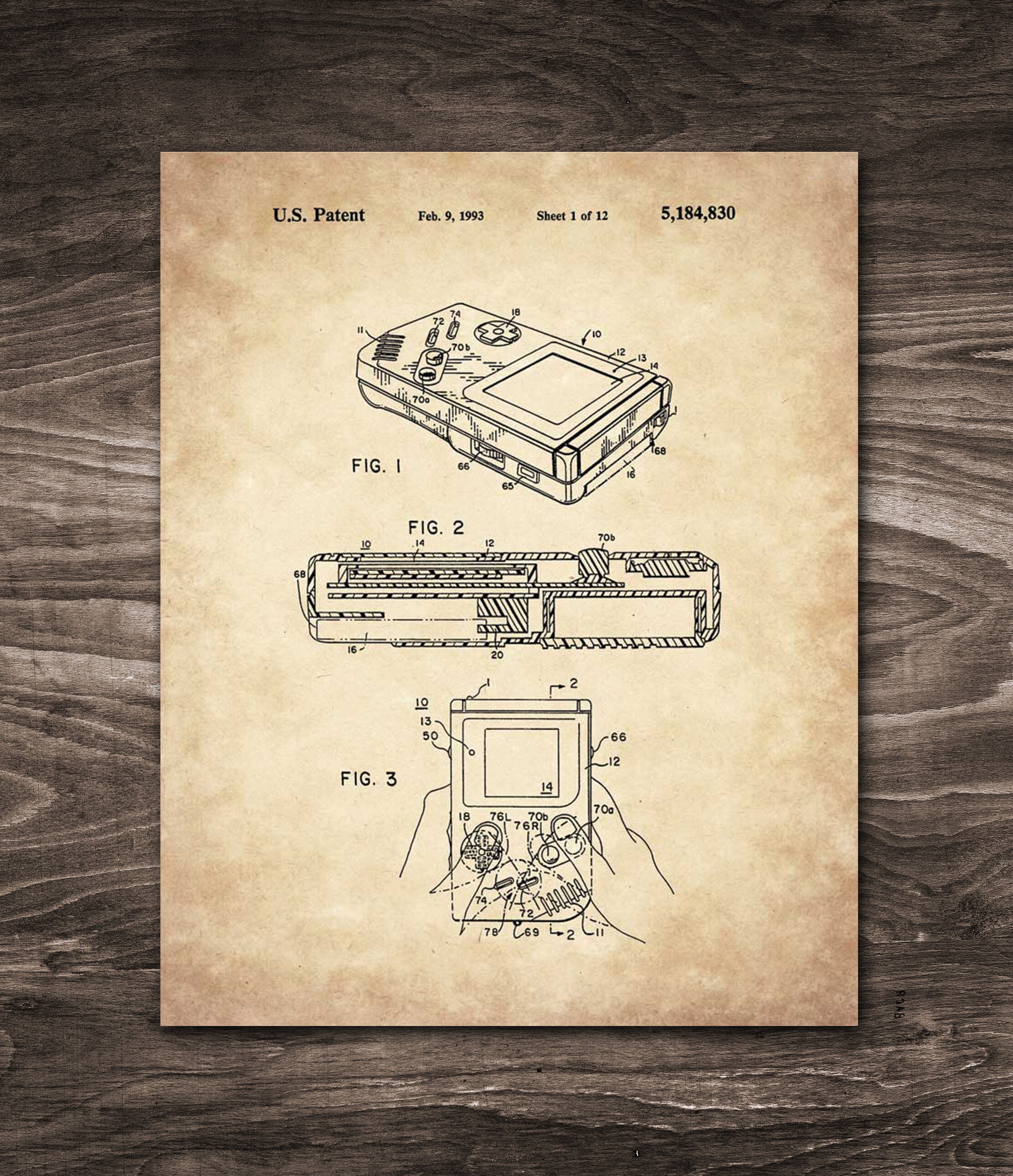Nintendo Game Boy Patent Print Art 1993 Blueprint Gamer Gift | Etsy