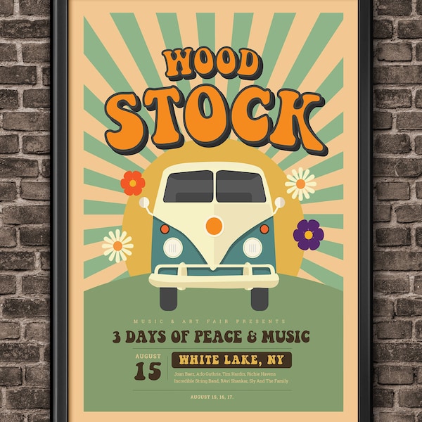 Woodstock Poster Art Musique Cadeau 1969 Concert Poster