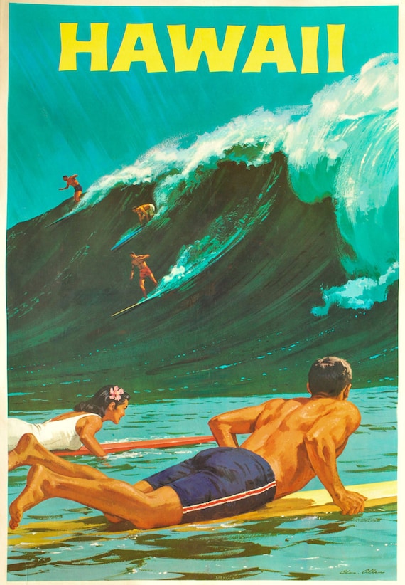 Affiche Voyage Rétro Hawaii – Poster Vintage Impression Murale, Reproduction Neuve