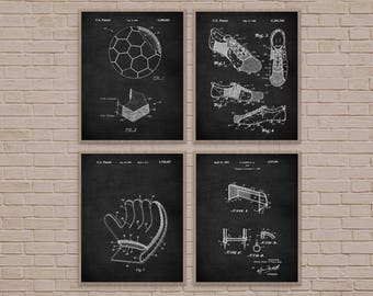 Vintage Soccer Patent Art Print Set, Sports Decor