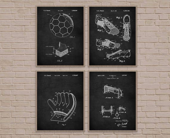 Vintage Soccer Patent Art Print Set, Sports Decor