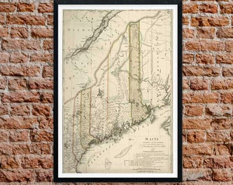 Mappa antica del Maine del 1798, stampa artistica da parete vintage del Maine
