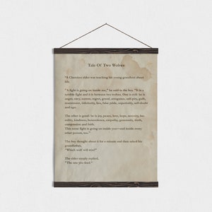 Tale of Two Wolves Inspirational Quote Wall Art with Magnetic Hanging Frame
