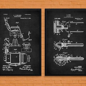 Barber Inventions, Set of 2, Shaving Patent, Men's Bathroom Art, Men's ...