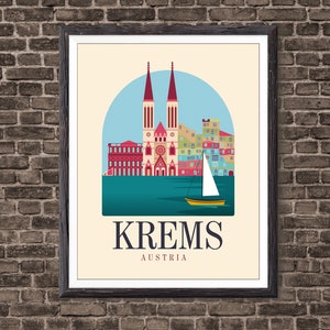 Krems Austria Skyline Art Print, Austrian Art, Austria Travel Poster, Austria Art Gift