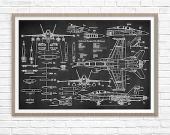 F18 Hornet Patent Print, Military Airplane Art