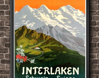 Swiss Vintage Art Switzerland Travel Poster - Switzerland Print, Swiss Poster - Europe Travel Art - Switzerland Poster