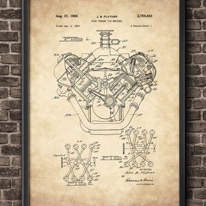 Chrysler V8 Engine Patent Print Art 1956 Home Decor Wall Art