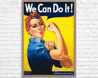 We Can Do It Poster, We Can Print, We can do it art, Rosie The Riveter - We Can Do It, 1943 War Production Poster, Wall Art