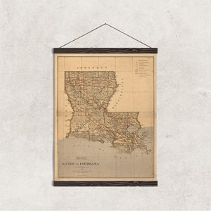 Louisiana Vintage Canvas Map + Magnetic Framed Art