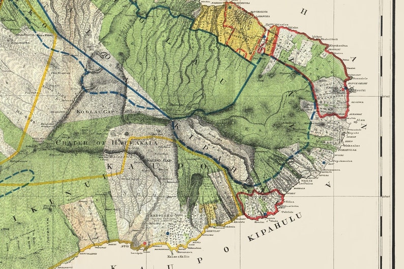 Vintage Maui Map 1885 Hawaii Map Wall Art Vintage Map Home Office Decor