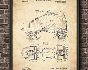 Roller Skates Patent Art, Roller Skate Poster, Skate Poster, Roller Derby, Roller Skate Art, Retro Skates