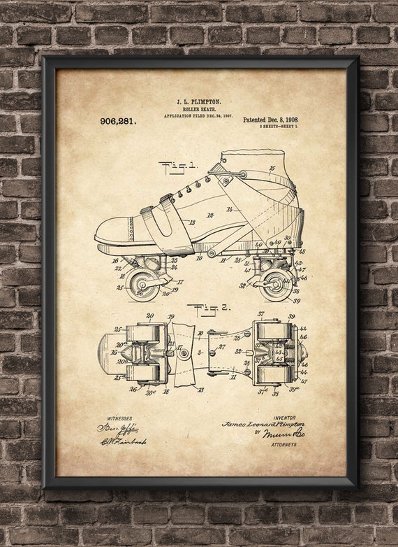 Roller Skates Patent Art, Roller Skate Poster, Skate Poster, Roller Derby, Roller Skate Art, Retro Skates