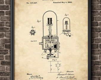 Edison Light Patent Print Art 1880 Home Decor Wall Art, Gift For Him, Engineer Gift, Dorm Room