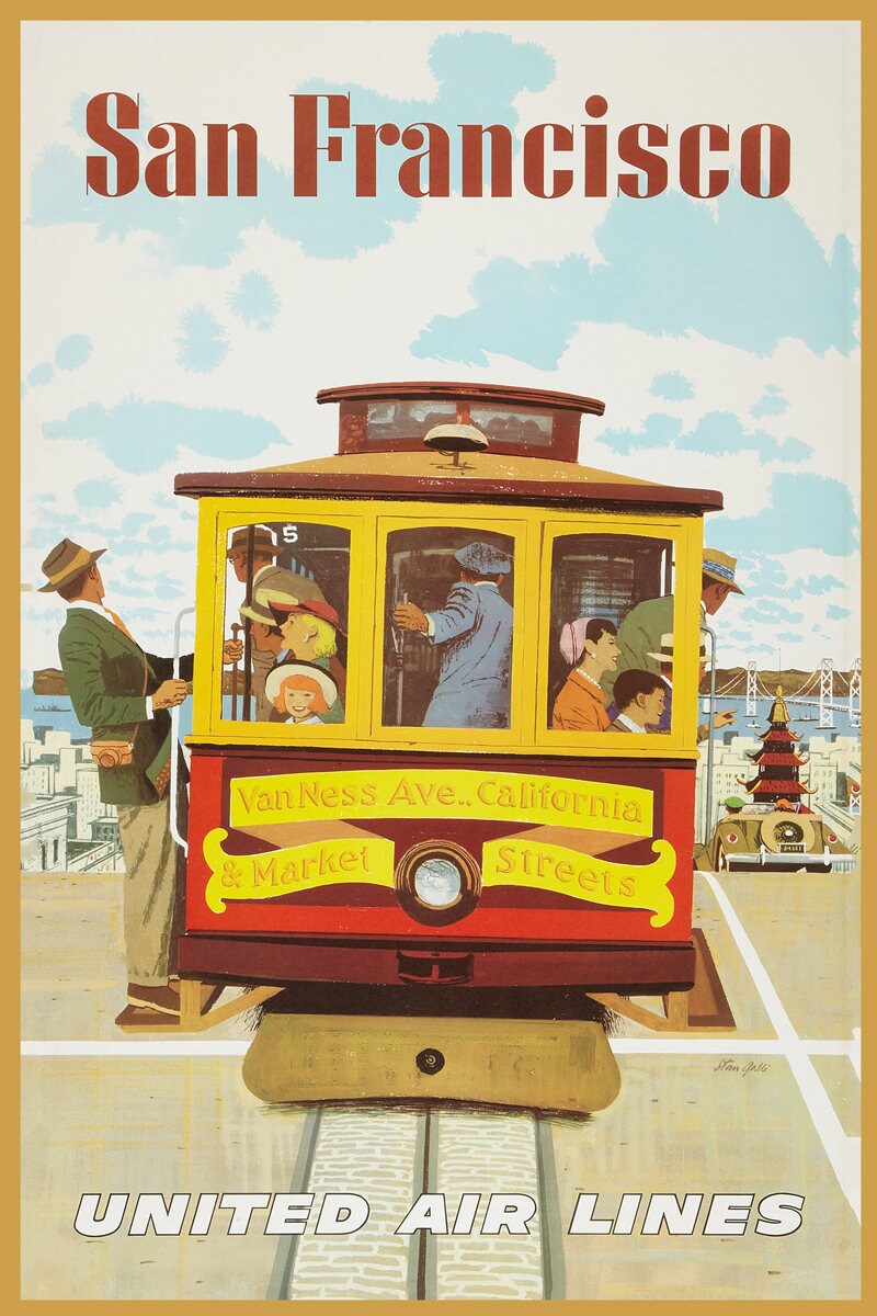 San Francisco Vintage Travel Poster san francisco gift Etsy