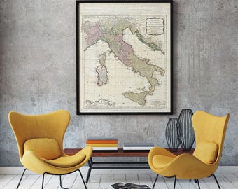 Rare Map of Italy 1794, Old Italy Map, Restoration Hardware Style, Old Map of Italy, Vintage Map of Italy, Antique Home Decor