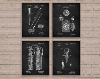 Impressions de brevets de golf vintage, cadeau de golfeur, lot de 4