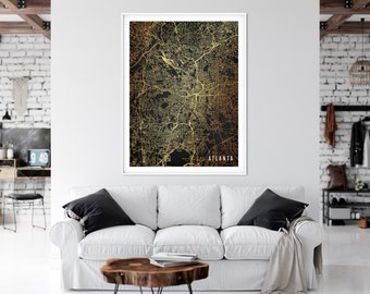 Atlanta Georgia Map Print Modern Wall Art, Map of Atlanta Georgia Large Wall Art