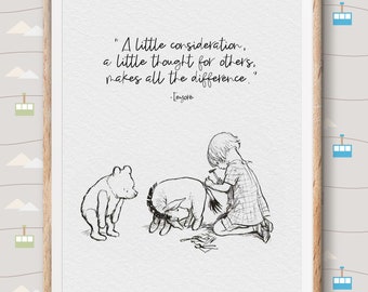 Winnie the Pooh Print Quotes, pooh bear classic vintage style poster print - great adventure