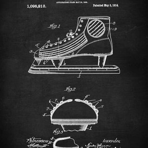 May include: Black and white line drawing of a patent for a hockey shoe. The patent number is 1,095,213. The patent was filed on May 10, 1909 and patented on May 5, 1914. The drawing shows a side view of the shoe with a close-up of the sole.