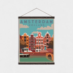 Amsterdam Print, Poster Hanger with Magnetic Frame, Housewarming gift first home, Retro Travel Poster | Shop now!