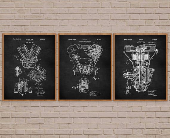 Car Lover Gift Engine Patent Print Art Set