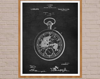 Vintage fickur patent konsttryck, retro klocka affisch