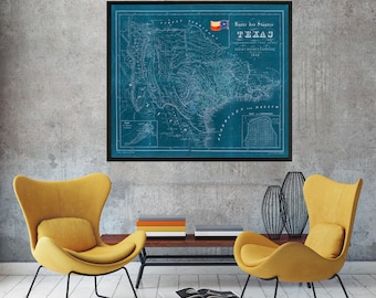 Vintage 1849 Texas Map Print, Restoration Hardware Style