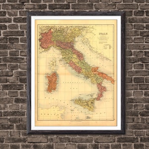Italiaanse kaart print kaart 1890 vintage oude kaarten Antieke kaart poster kaart muur huis decor muur kaart Italiaanse afdrukken Italiaanse prenten Italiaanse decor grote kaart
