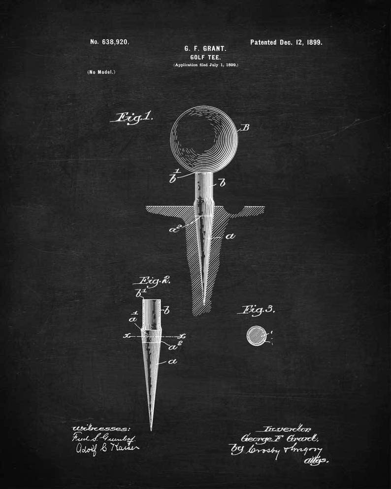 Golf Art Golf Tee Golf Wall Art Golf Tee Print patent art Etsy