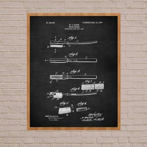 Toothbrush Patent Print, Toothbrush Poster, Toothbrush patent, Bathroom Art, Bathroom Wall Art, Dentist, Dentist Office, Toothbrush Art
