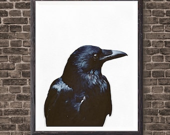 Lámina de cuervo, decoración de cuervo, imagen de cuervo, lámina de cuervo para pared, póster de arte gótico, impresión giclée en acuarela. Ilustración de cuervo