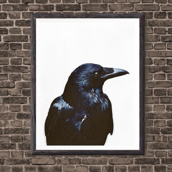 Raven Art Print, Raven Decor, Raven Bird Picture, Raven Wall Art Print, Gothic Art Poster, Watercolor Giclee Print. Raven Illustration