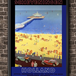 Scheveningen Holland Retro Travel Art, Impresión holandesa, Impresión de arte de Holanda