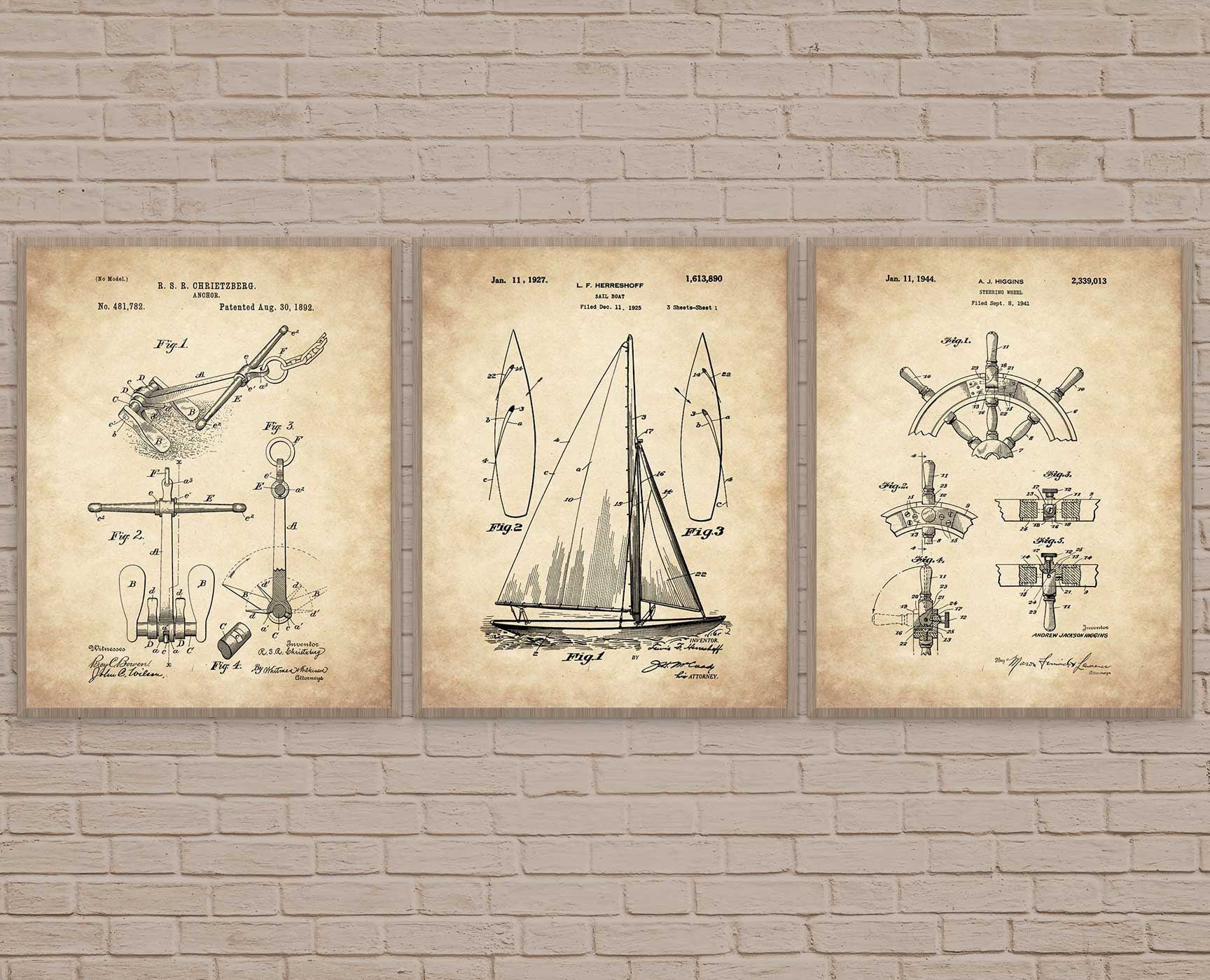Nautical Blueprint Art Print Set of 3, Sailing Decor - Etsy