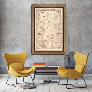Mapa antigo de Nebraska Kansas 1855 Mapa vintage, mapas antigos