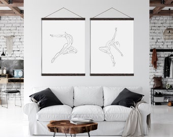 Dancer One Line Art Magnetic Wood frame, Poster Hanger, Single Line art, Above bed art, Room decor, One line minimalist art | Shop now!