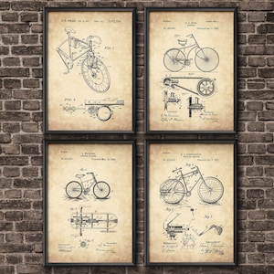 Bicycle Patent Prints Set, Bicycle Wall Art Posters, Cyclist Gift Idea, Cycling Wall Art, Vintage Bicycles Patent