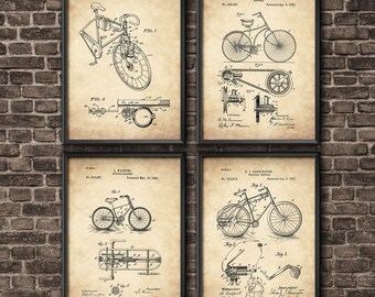 Bicycle Patent Prints Set, Bicycle Wall Art Posters, Cyclist Gift Idea, Cycling Wall Art, Vintage Bicycles Patent