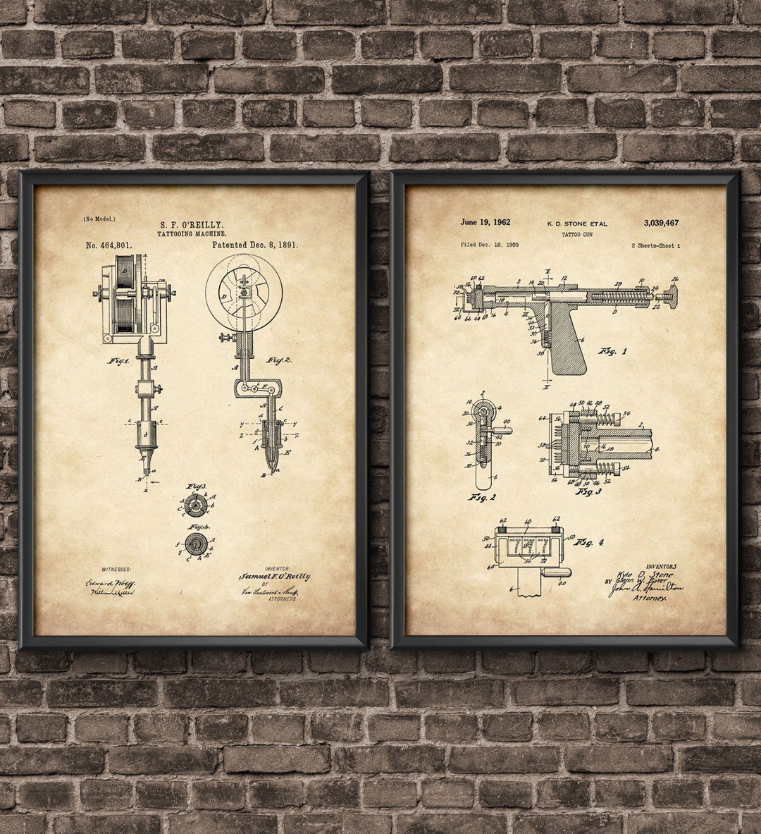 Tattoo Poster Wall Art Set Vintage Tattooing Machine 1891 - Etsy