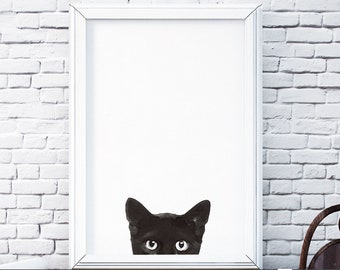 Kattälskarepresent, kattposter, kattkonst, kattillustration, kattväggkonst, kattkonstverk, katttryck, kattmålning, svart kattkonsttryck, kattdekor